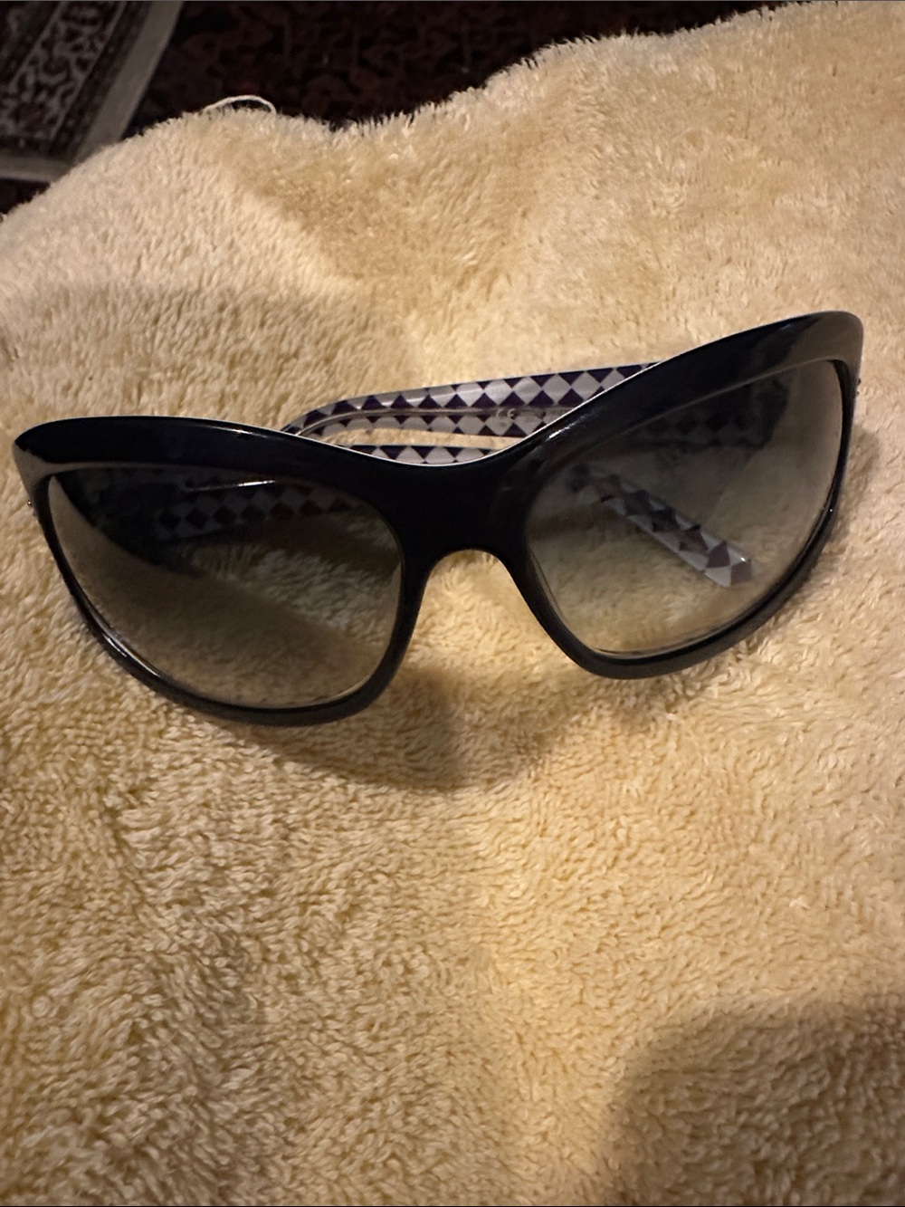 Giorgio Armani Black Oversized Sunglasses with Patterned Temples